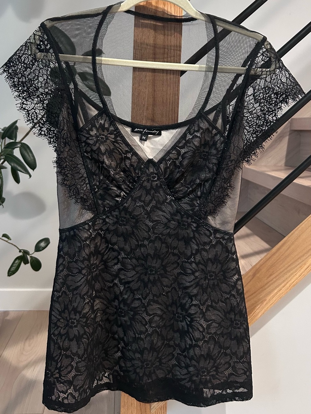 Vintage Y2K Ann Ferriday Black Floral Lace Blouse Top